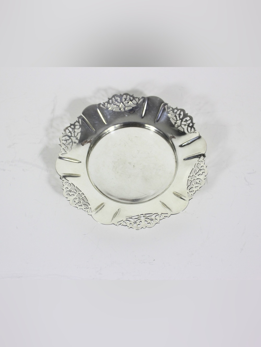 Vintage Small Silver Wine Bottle Coaster Tray Ruffled Edge, Round Silver Plated